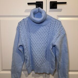 Light Blue Cable Knit Turtleneck Sweater - Women